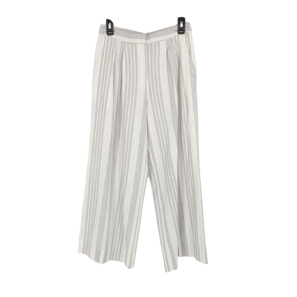 Worthington Striped Linen Wide Leg Cropped Pant White Gray 4 preppy coastalcore - Picture 1 of 7